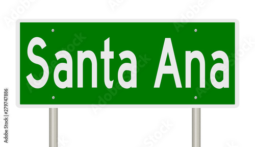 Rendering of a green highway sign for Santa Ana California photo