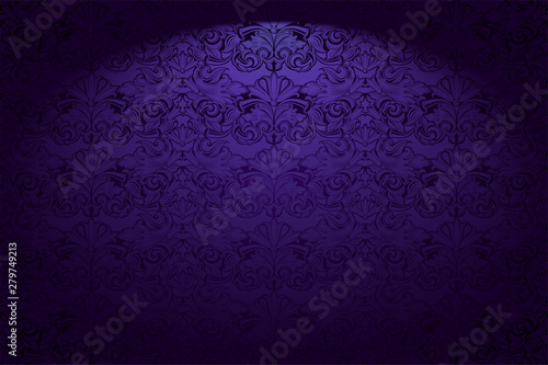 ultra violet, amethystine vintage background, royal with classic Baroque pattern, Rococo with darkened edges background, card, invitation, banner. vector illustration EPS 10