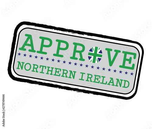 Vector Stamp for Approve logo with North Ireland Flag in the shape of O and text Northern Ireland.