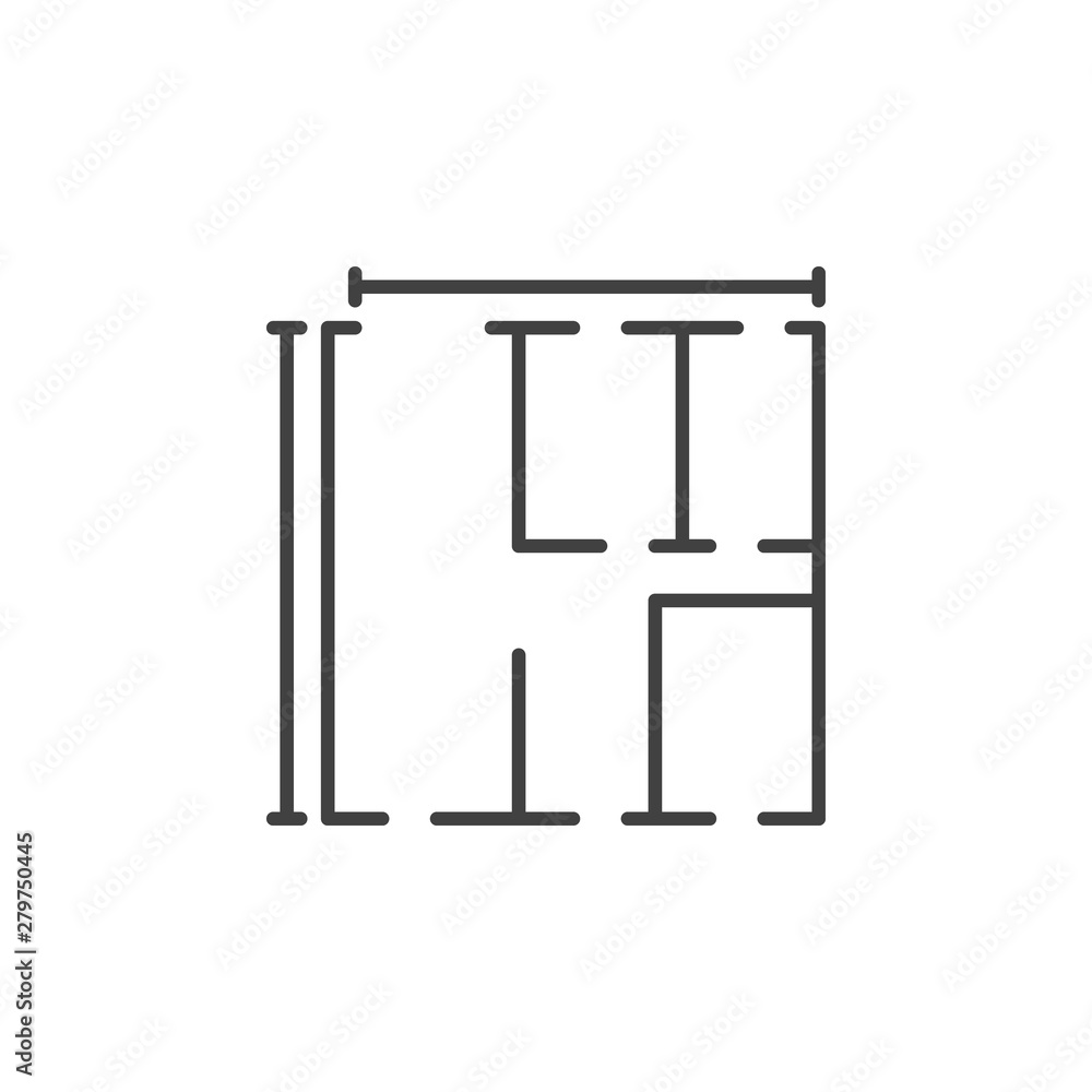 House plan vector concept outline icon. Blueprint thin line symbol on white background House plan vector concept outline icon. Blueprint thin line symbol on white background