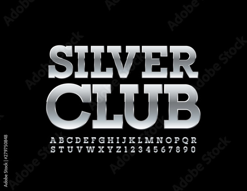 Vector Elite Silver Card with luxury Uppercase Font. Premium metal Alphabet Letters and Numbers