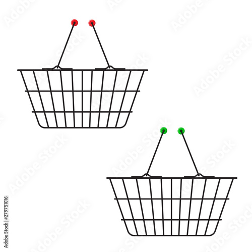 Realistic shopping market basket. Vector.