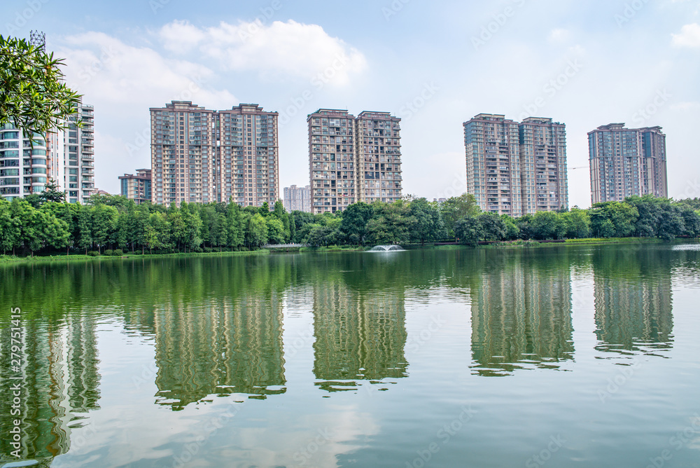 Real estate real estate on the lakeside of Foshan Asian Art Park, Guangdong, China