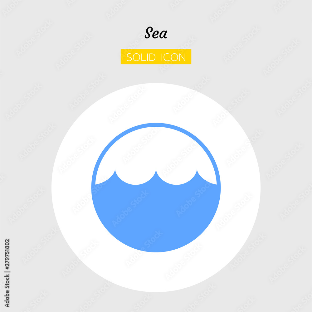 solid icon symbol, blue sea wave landscape in circle shape nature abstract, Isolated flat silhouette vector design solid icon symbol, blue sea wave landscape in circle shape nature abstract, Isolated flat silhouette vector design