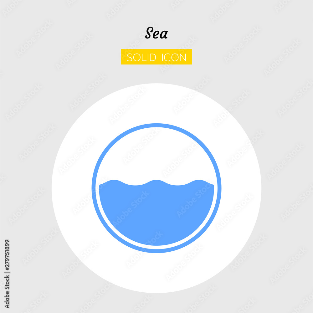 solid icon symbol, blue sea wave landscape in circle shape nature abstract, Isolated flat silhouette vector design solid icon symbol, blue sea wave landscape in circle shape nature abstract, Isolated flat silhouette vector design