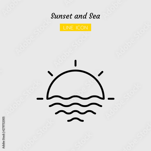 line icon symbol, sunrise sunset and sea Isolated flat outline vector design