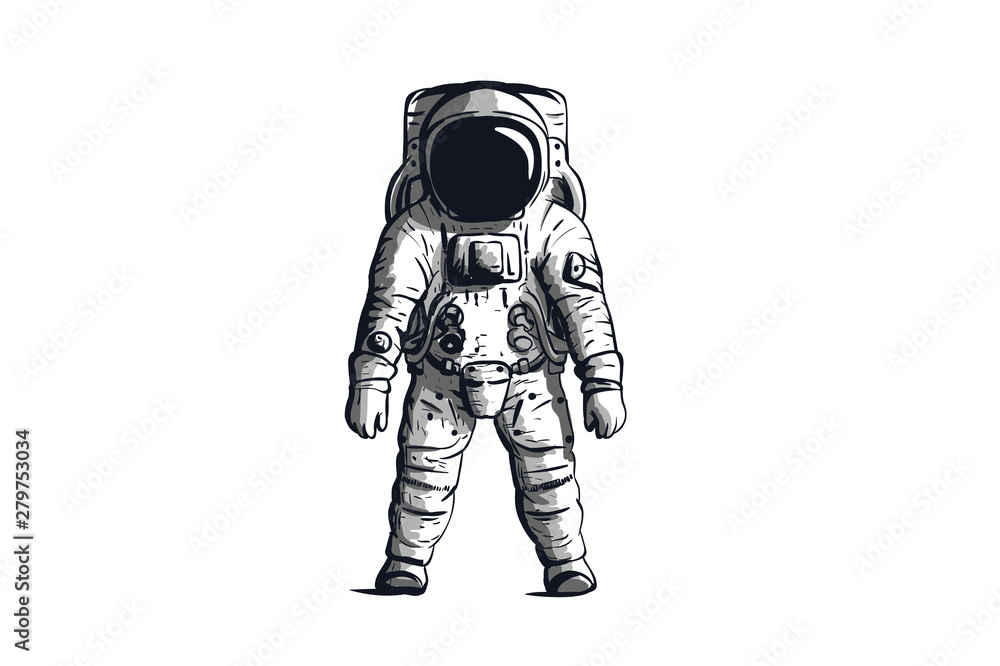 Astronaut on isolated background in black and white. Vector image Astronaut on isolated background in black and white. Vector image