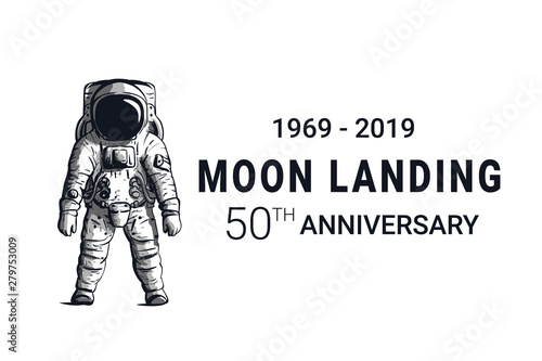 Astronaut moon landing 50th anniversary. Vector image