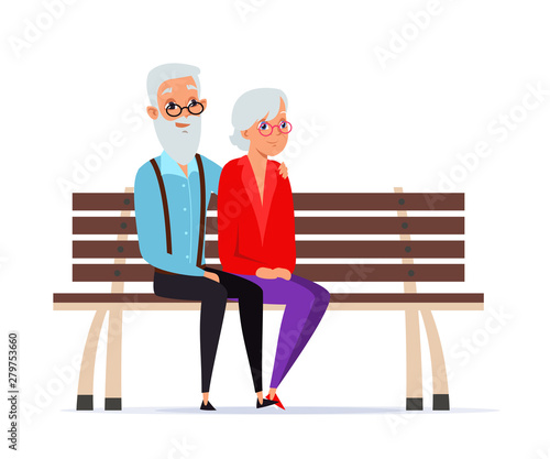 Loving elderly couple flat vector illustration isolated on white background