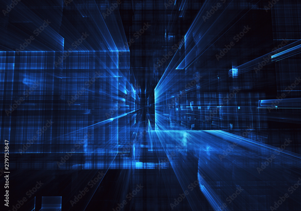 Obraz premium Abstract 3D fractal background, 3D illustration. Virtual Neon City