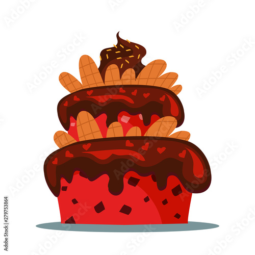 Delicious three tier cake flat vector illustration