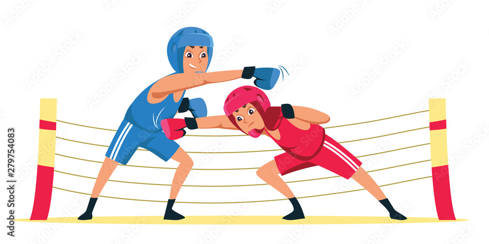 Fototapeta premium Amateur boxing match flat vector illustration