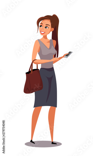 Woman with bag flat vector character