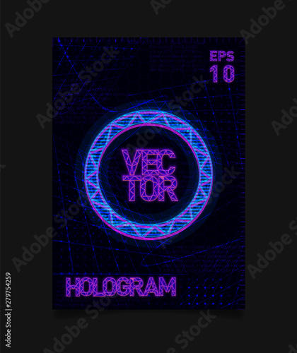 Futuristic Hologram HUD blue circle with hologram effect and futuristic texture on background. Design for poster, flyer, cover, brochure, card, club invitation.