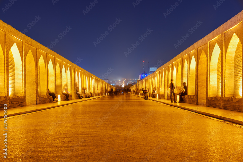 Night view of walkway on the Allahverdi Khan Bridge, Isfahan