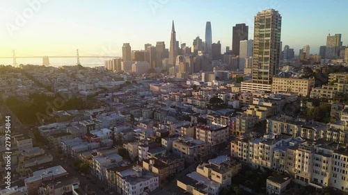 Pullback to Reveal Downtown San Francisco during Sunrise - 4k
