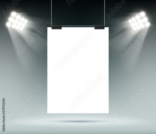 Blank white paper sheet template hanging on wall.