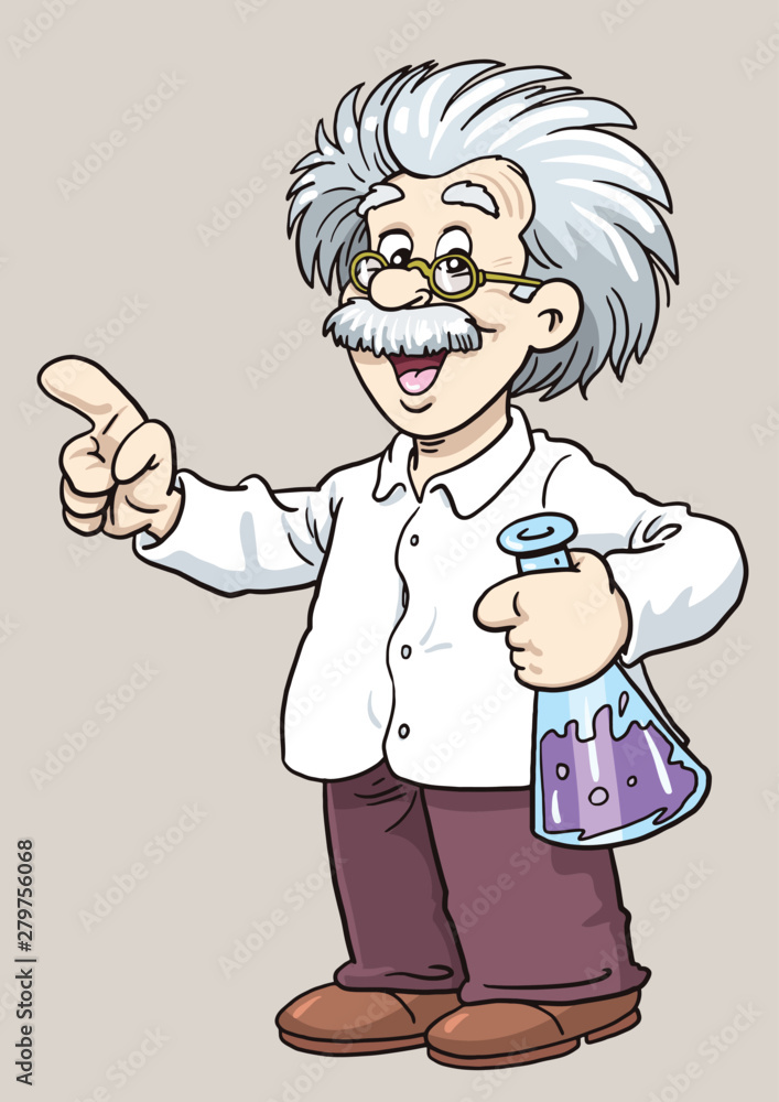 Smart professor genius scientist chemistry teacher with beaker pointing  cartoon Stock Vector | Adobe Stock