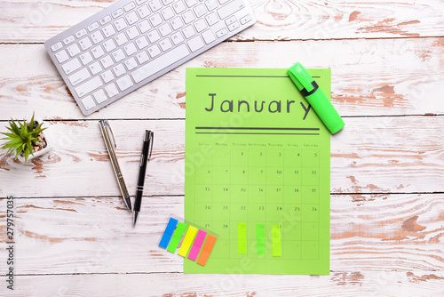 Paper calendar, PC keyboard...