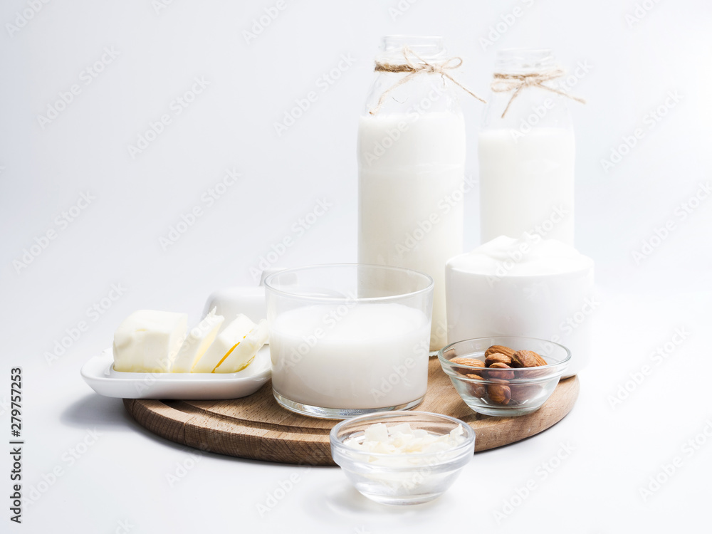Dairy products on a tray