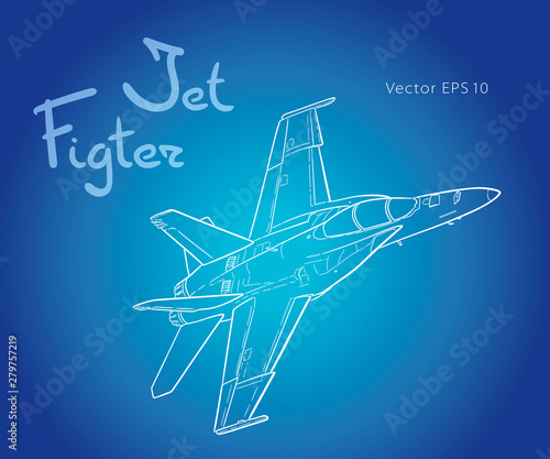 American jet fighter aircraft. Vector freehand draw