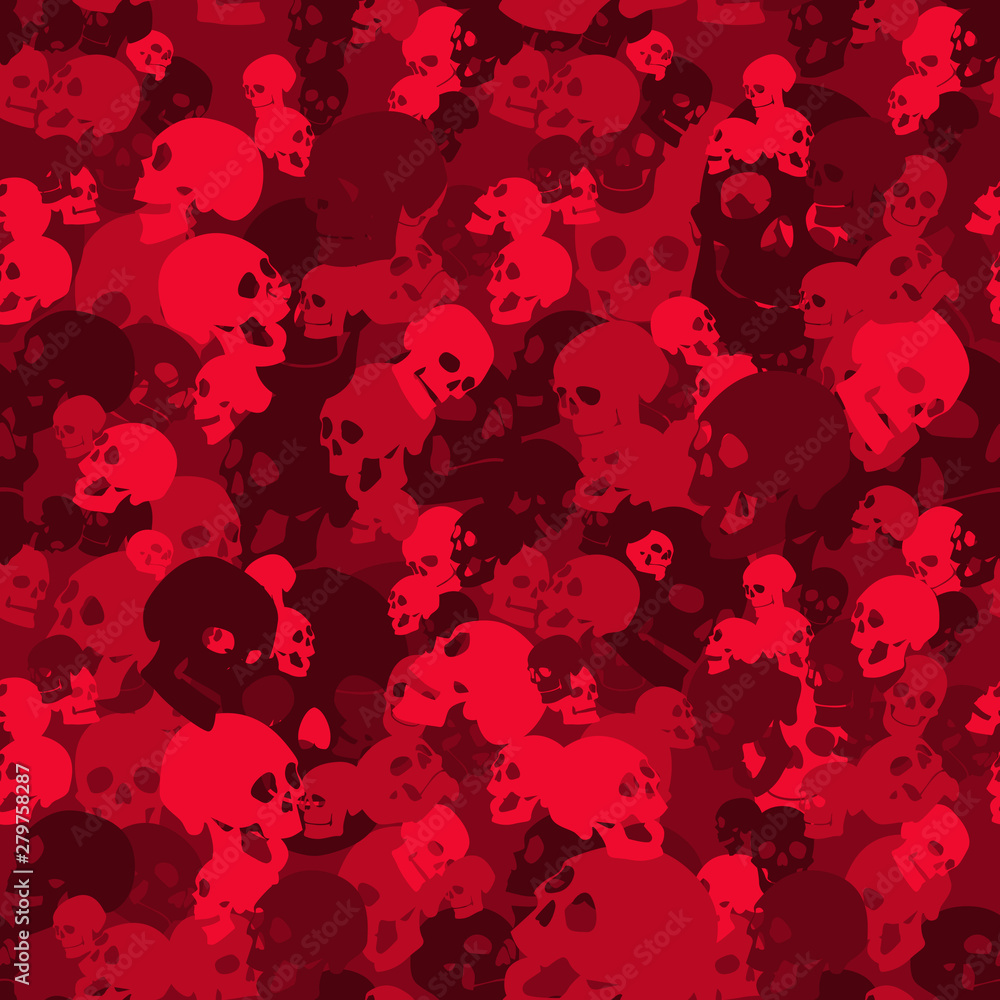 Skull camo seamless pattern. Camouflage in red colors. Military  vector background for your design. - obrazy, fototapety, plakaty 