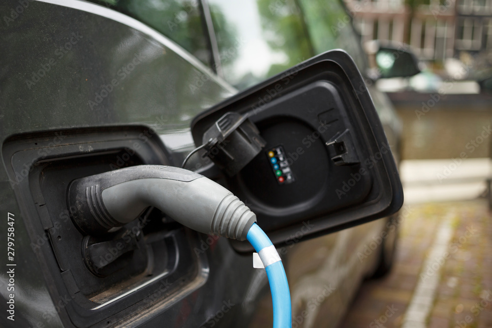 Charging electrical car on power generation station. Charging electrical car on power generation station.