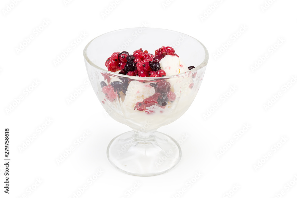 Ice cream with berries in the glass for ice cream Ice cream with berries in the glass for ice cream