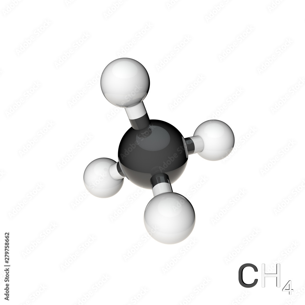 Methane model molecule. Isolated on white background. 3D rendering illustration. Methane model molecule. Isolated on white background. 3D rendering illustration.