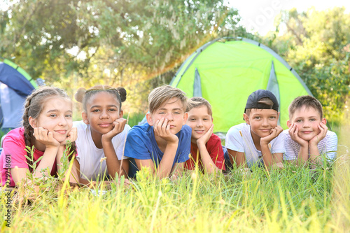 Group of children resting a...