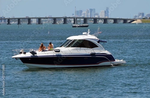 Upscale Cabin Cruiser idling on the Florida Intra-Coastal Waterway