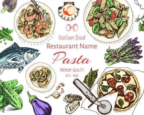 Vector illustration sketch - pasta. Card menu italian resraurant.