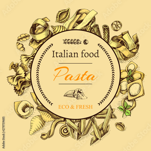 Vector illustration sketch - pasta. Card Italian food