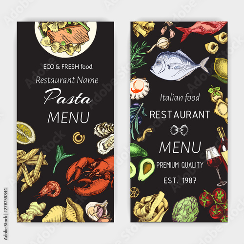 Vector illustration sketch - pasta. Card menu italian restaurant. Banner italan food.