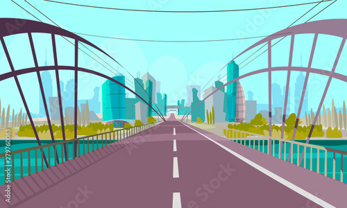 Modern city bridge flat vector illustration