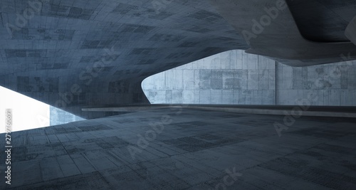 Abstract architectural concrete smooth interior of a minimalist house. 3D illustration and rendering.