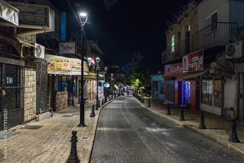 Night view of a quiet street in the old city of Safed in northern Israel © svarshik