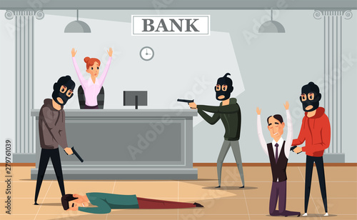 Bank robbery crime flat vector illustration