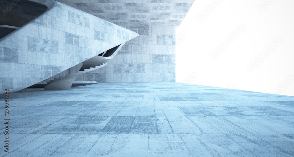 Obraz premium Abstract architectural concrete smooth interior of a minimalist house. 3D illustration and rendering.