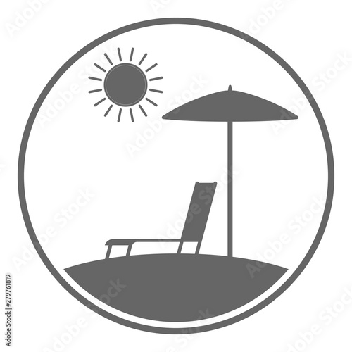 Beach icon. Sun, lounger and umbrella. Vector.