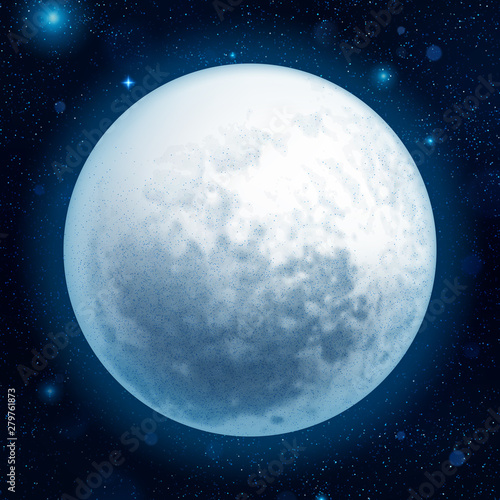 Full blue moon with stars at dark sky background. EPS 10