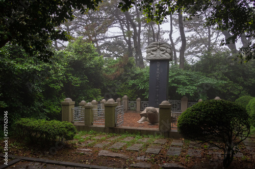 Large Tortoise Monument inside Dongbaek Park on a foggy day. Haeundae-gu, Busan, South Korea. Asia. photo