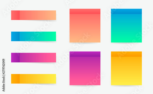 Different colorful post note stickers, vector collection. Sticky tapes with shadow template. Post note paper. Place any text on it