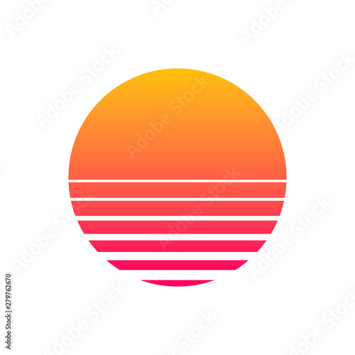 Cyberpunk style sun. Futuristic background the 80s. New retro wave. Trend Vector illustration