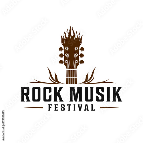 Rock music classic logo with guitar