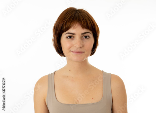 Portrait of young attractive cheerful woman with smiling happy face. Human expressions and emotions