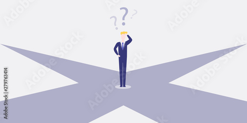 Business Decision Design Concept. Businessman Standing on the Crossroads