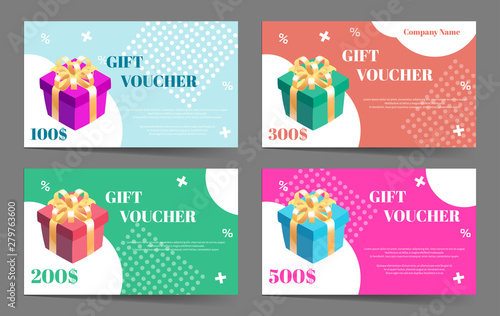 Gift voucher collection. Set of vector templates for gift card or discount offer.