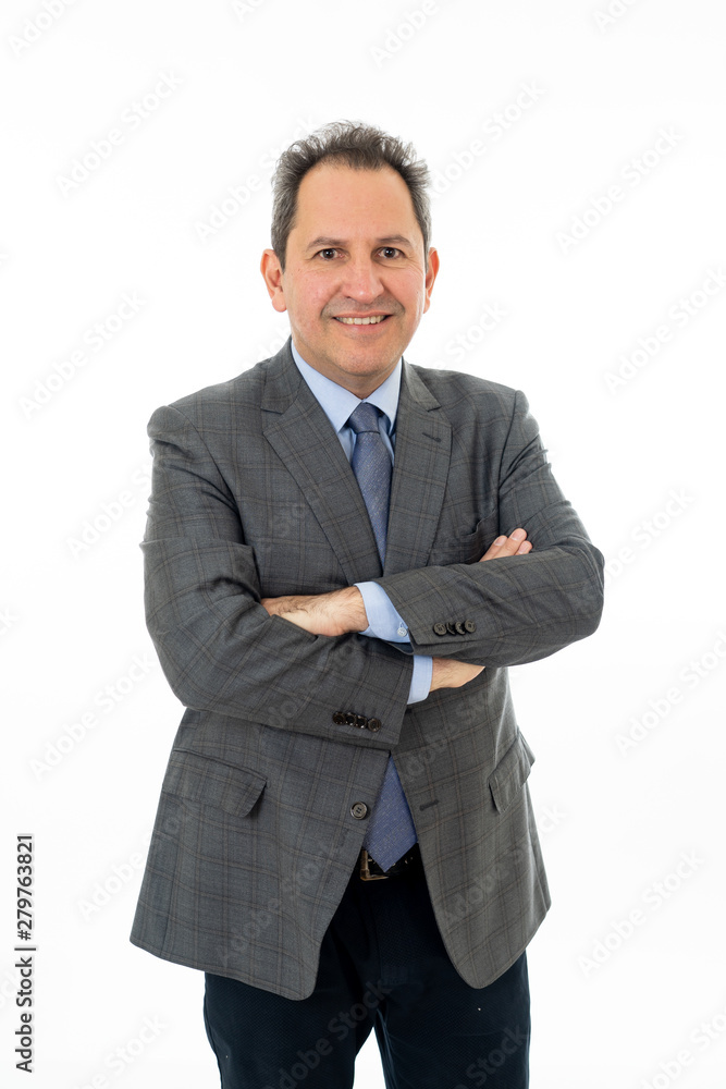 Half body portrait of happy confident middle aged businessman isolated on white background Half body portrait of happy confident middle aged businessman isolated on white background
