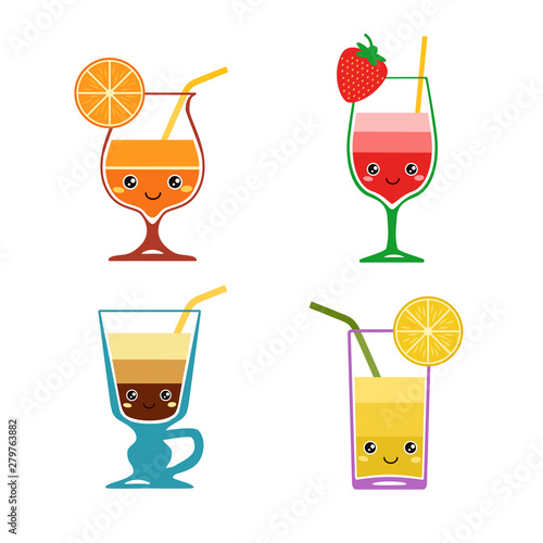 Coctail. Set of kids cocktails with sliced fruits
